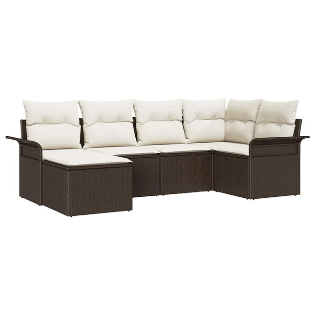 Havesofa Sæt med pude med opbevaring 6 pcs Brun Poly rattan