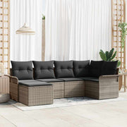 Havesofa Sæt med opbevaring 6 pcs Grå polyrattan