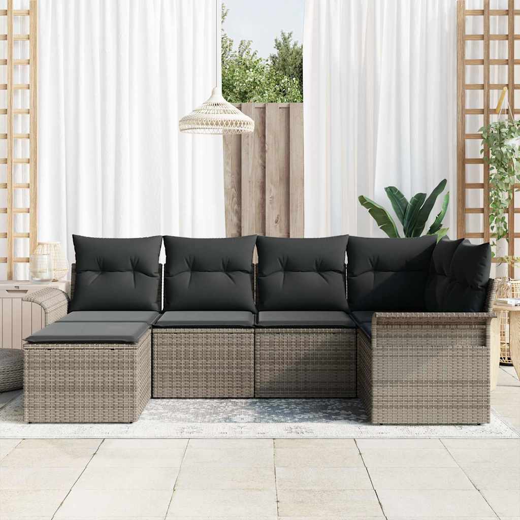 Havesofa Sæt med opbevaring 6 pcs Grå polyrattan