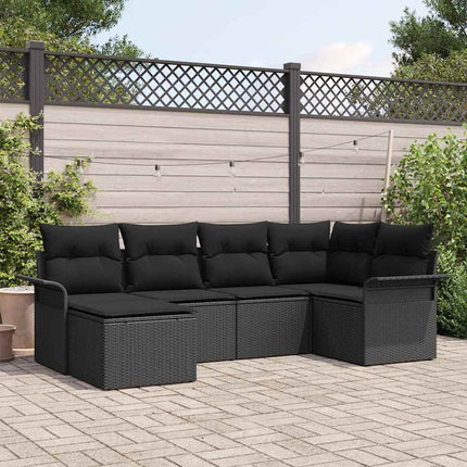 Havesofa Sæt med opbevaring 6 pcs Sort polyrattan