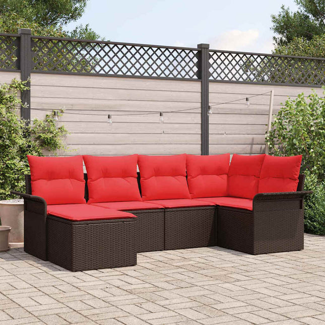 Havesofa Sæt med opbevaring 6 pcs Brun polyrattan
