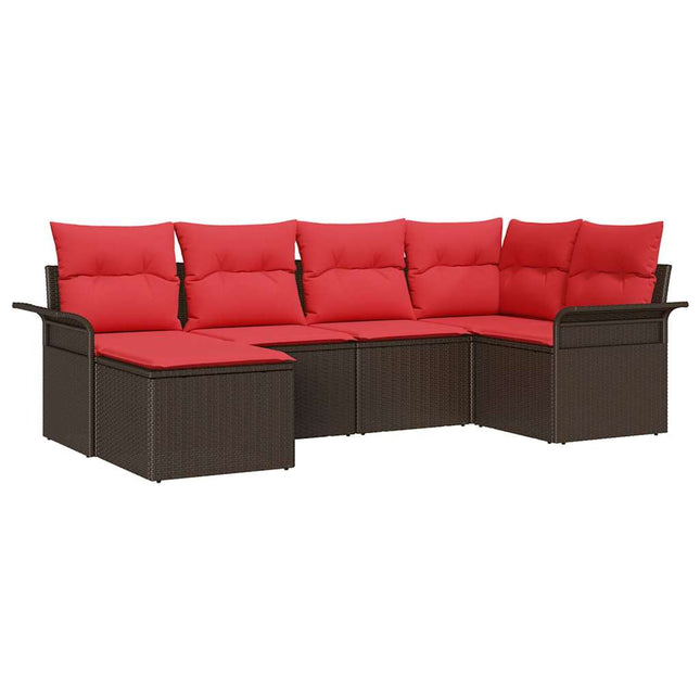 Havesofa Sæt med opbevaring 6 pcs Brun polyrattan