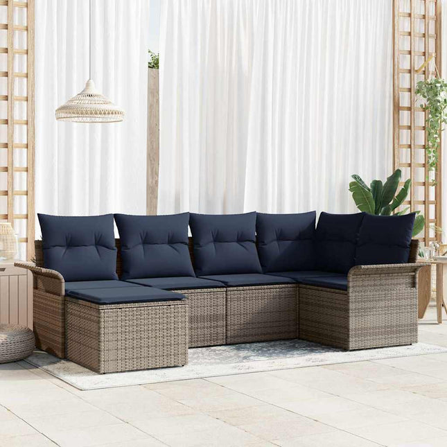 Havesofa Sæt med opbevaring 6 pcs Grå polyrattan