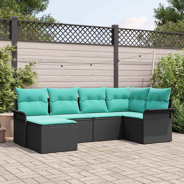 Havesofa Sæt med opbevaring 6 pcs Sort polyrattan