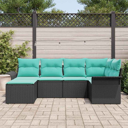Havesofa Sæt med opbevaring 6 pcs Sort polyrattan