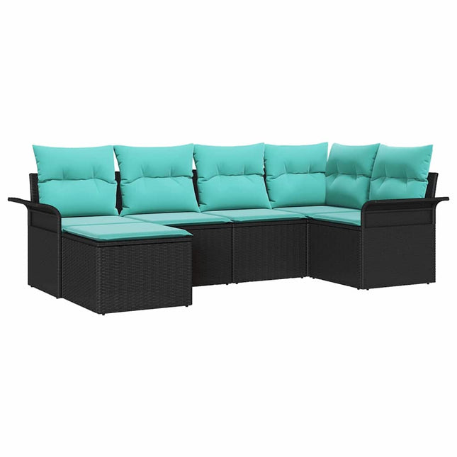 Havesofa Sæt med opbevaring 6 pcs Sort polyrattan