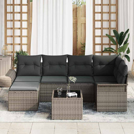 Havesofa Sæt med opbevaring 7 pcs Grå polyrattan