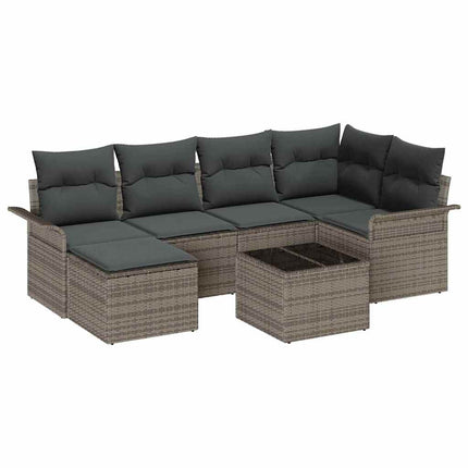 Havesofa Sæt med opbevaring 7 pcs Grå polyrattan