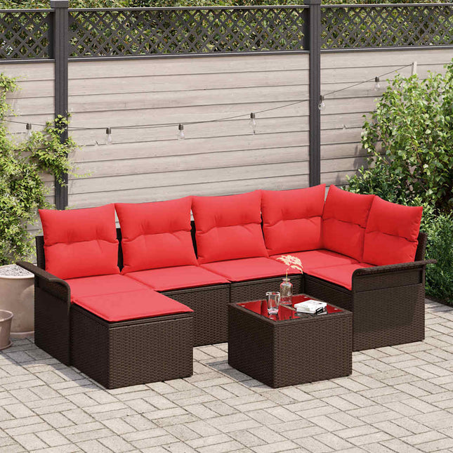 Havesofa Sæt med opbevaring 7 pcs Brun polyrattan