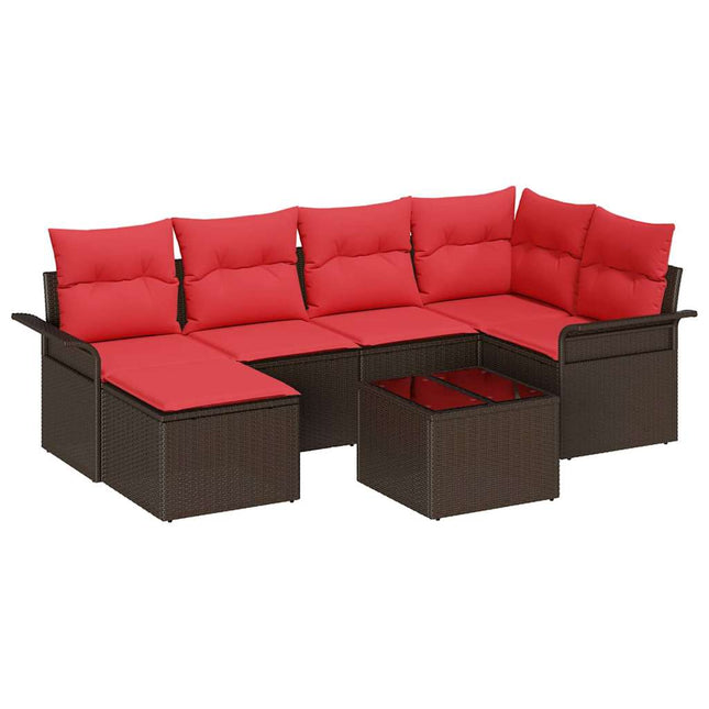 Havesofa Sæt med opbevaring 7 pcs Brun polyrattan