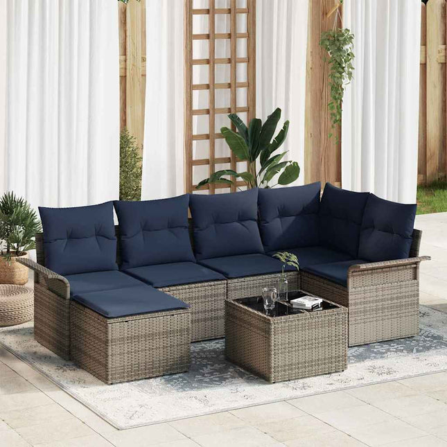 Havesofa Sæt med opbevaring 7 pcs Grå polyrattan