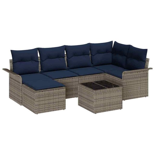 Havesofa Sæt med opbevaring 7 pcs Grå polyrattan