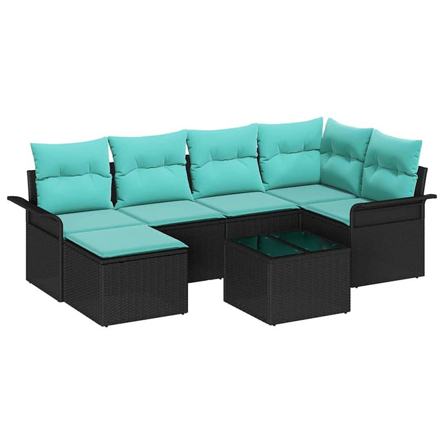 Havesofa Sæt med opbevaring 7 pcs Sort polyrattan