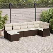 Havesofa Sæt med pude med opbevaring 7 pcs Brun Poly rattan