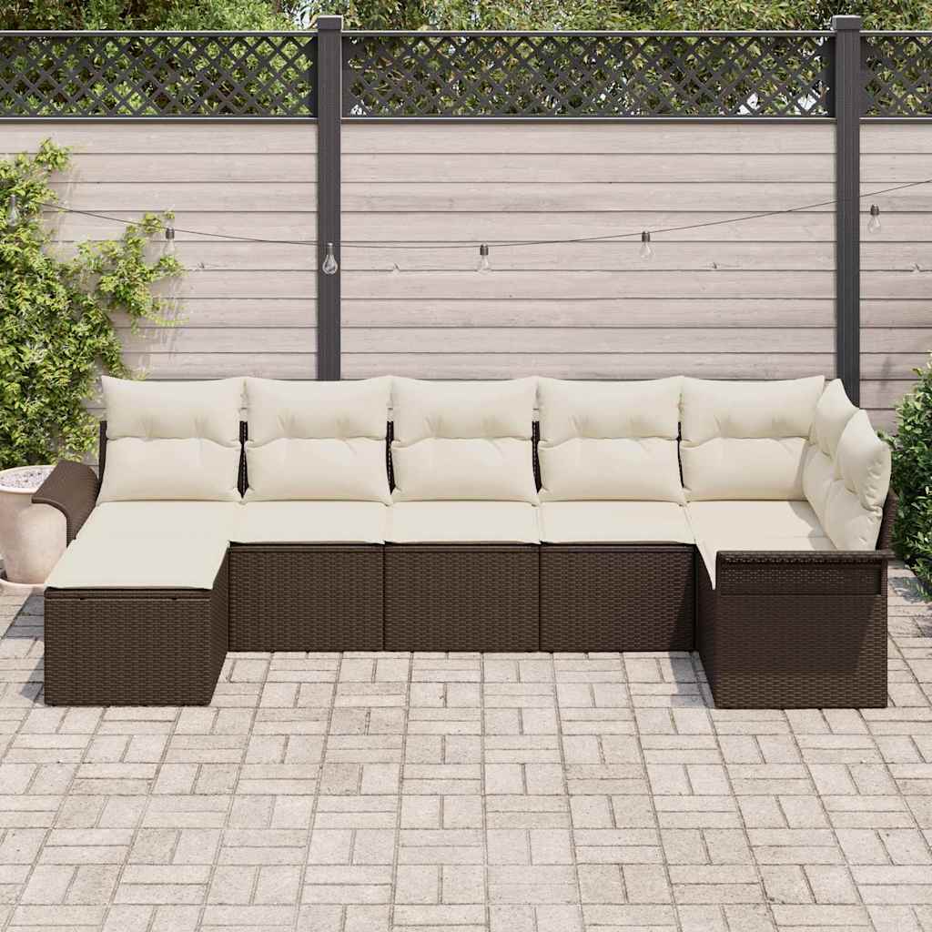 Havesofa Sæt med pude med opbevaring 7 pcs Brun Poly rattan