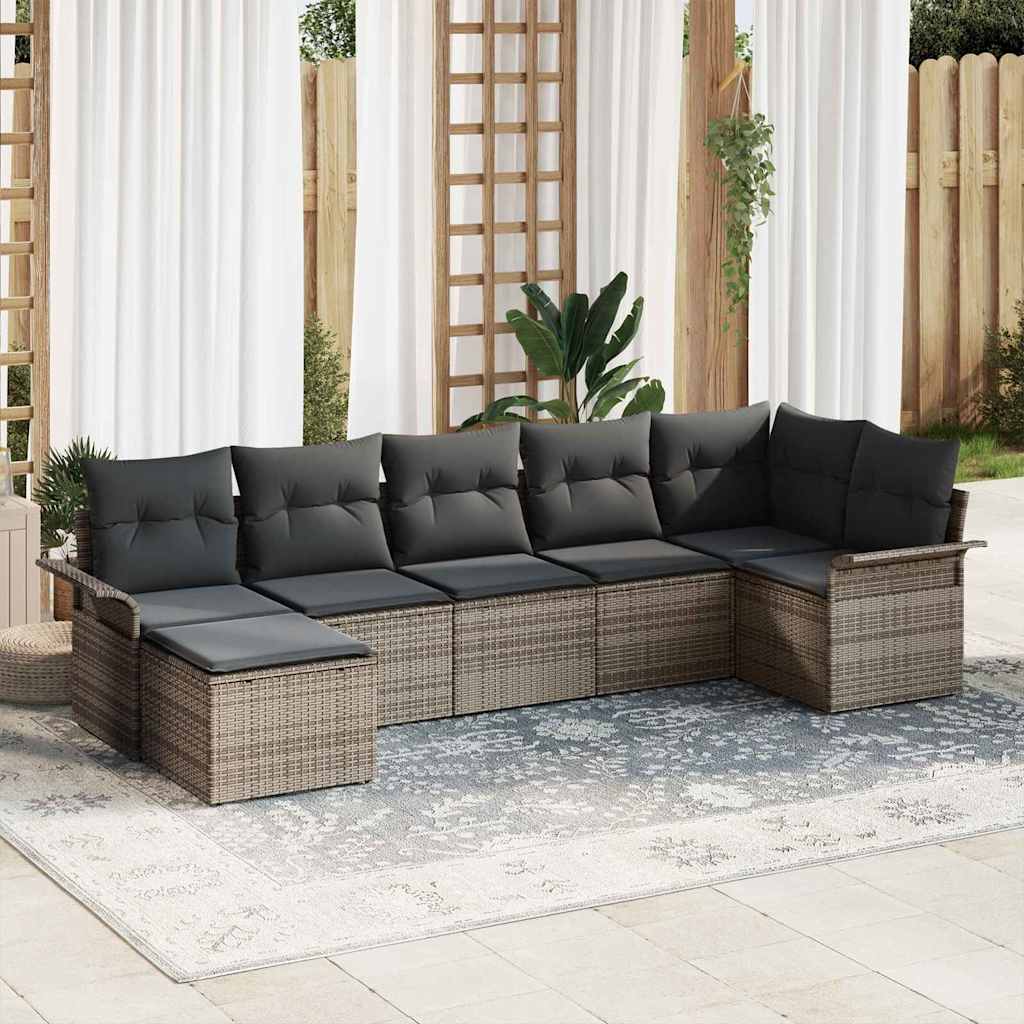 Havesofa Sæt med pude med opbevaring 7 pcs Grå Poly rattan