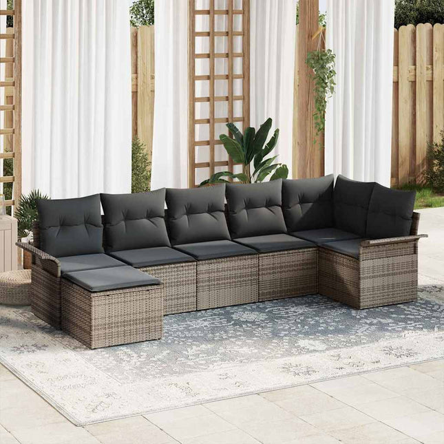 Havesofa Sæt med pude med opbevaring 7 pcs Grå Poly rattan