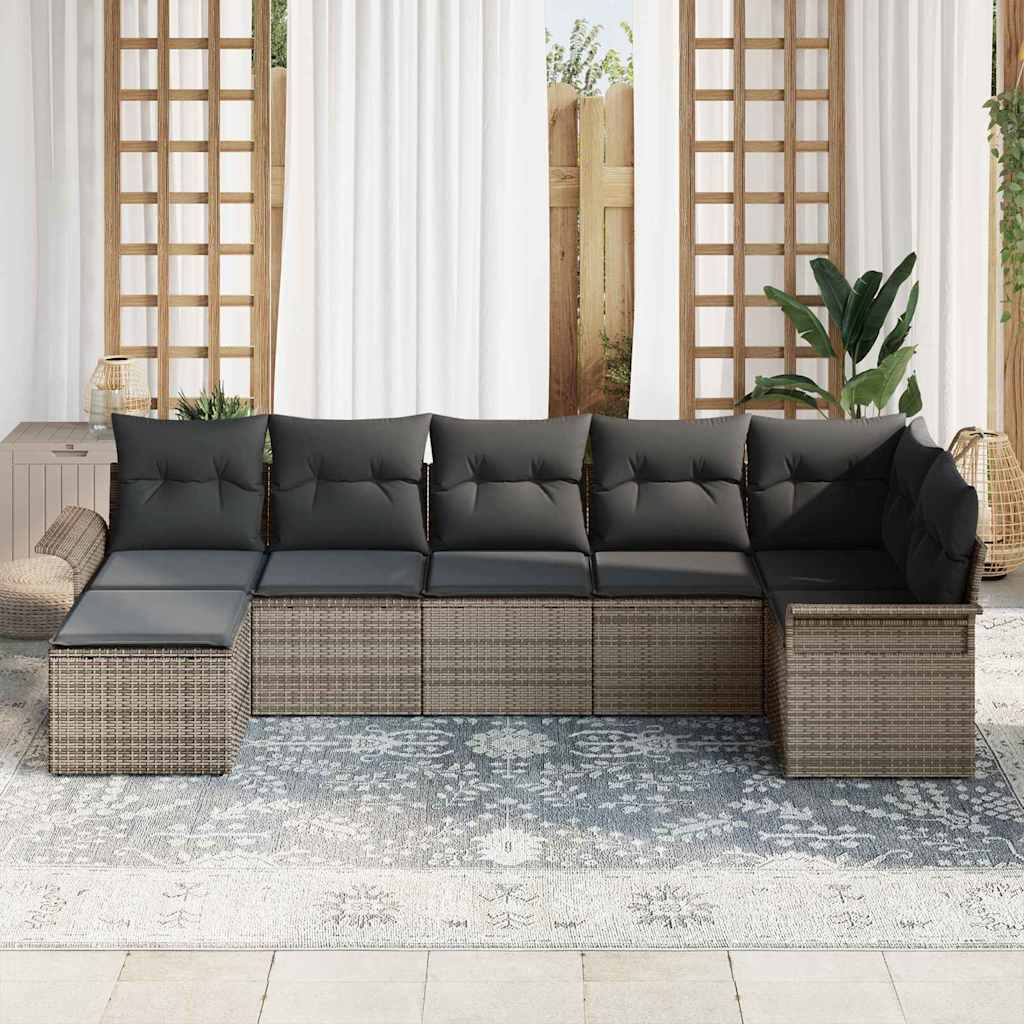 Havesofa Sæt med pude med opbevaring 7 pcs Grå Poly rattan