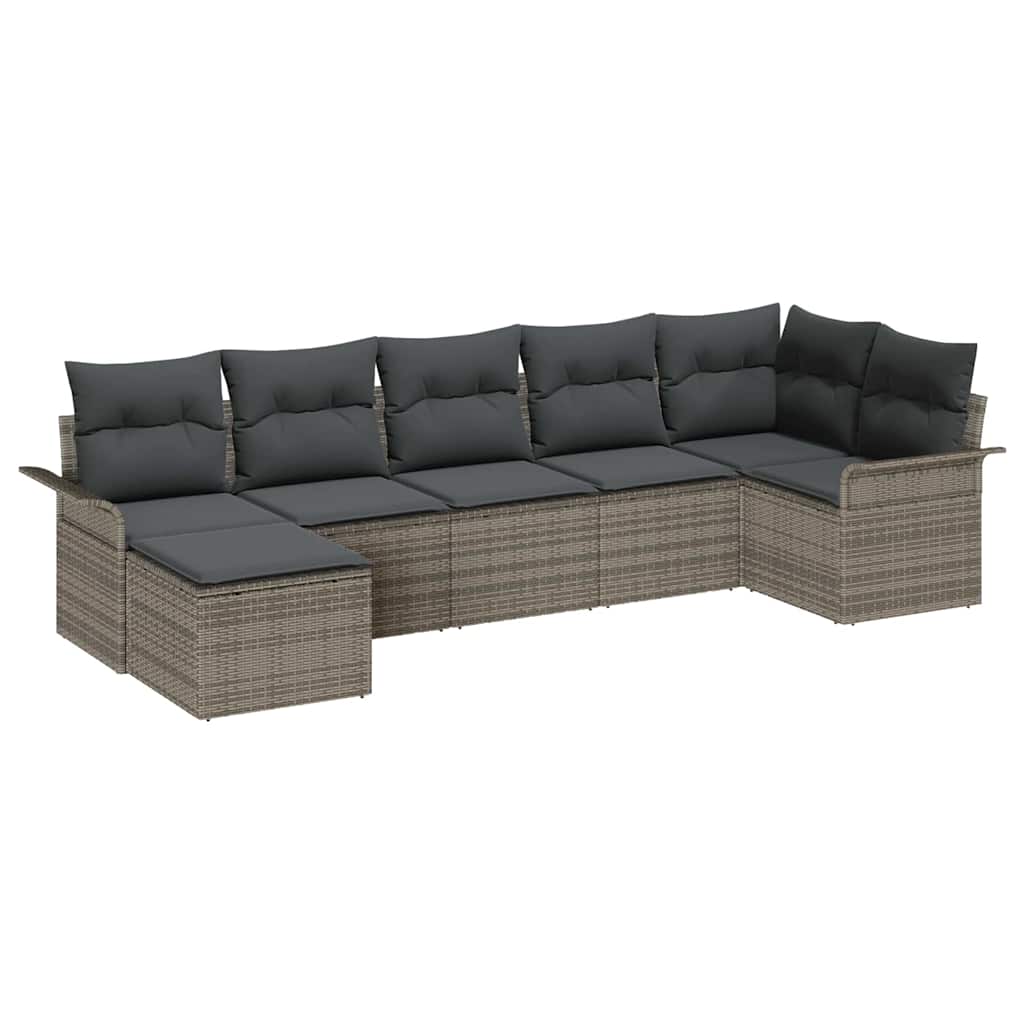 Havesofa Sæt med pude med opbevaring 7 pcs Grå Poly rattan