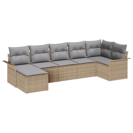 Havesofa Sæt med opbevaring 7 pcs Beige polyrattan