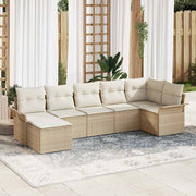 Havesofa Sæt med pude med opbevaring 7 pcs Beige Poly rattan