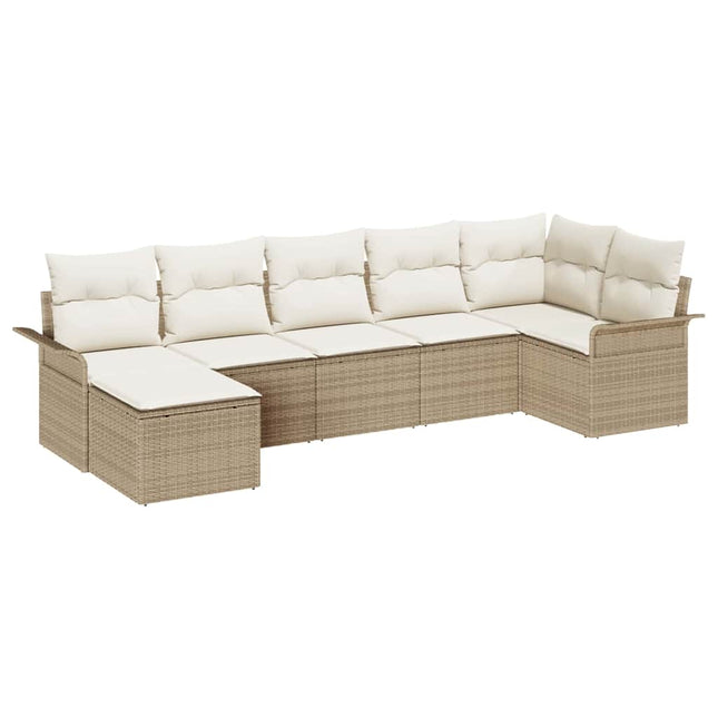 Havesofa Sæt med pude med opbevaring 7 pcs Beige Poly rattan