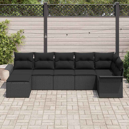 Havesofa Sæt 7 stk. Sort polyrattan