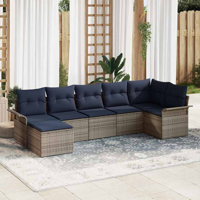 Havesofa Sæt med opbevaring 7 pcs Lysegrå polyrattan