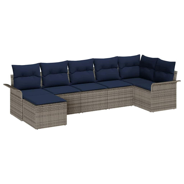 Havesofa Sæt med opbevaring 7 pcs Lysegrå polyrattan