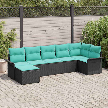 Havesofa Sæt med opbevaring 7 pcs Sort polyrattan