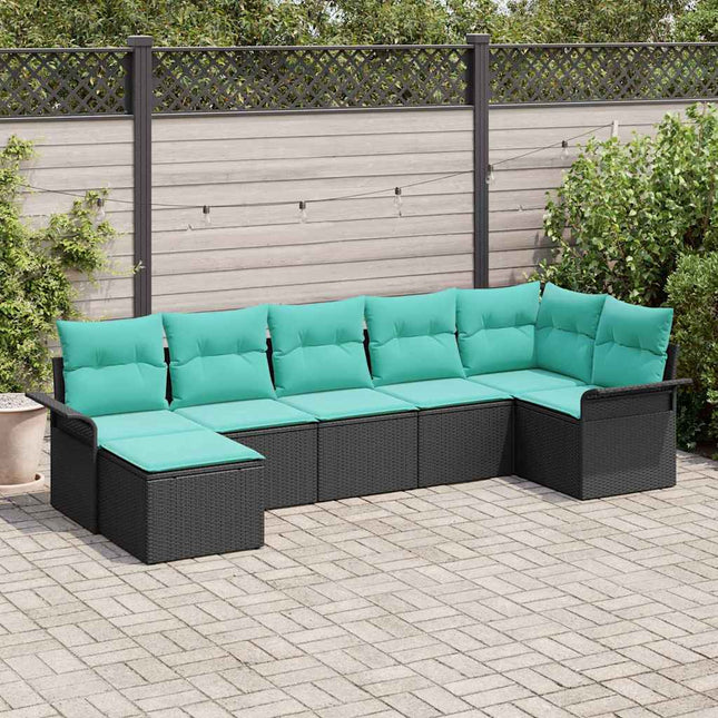 Havesofa Sæt med opbevaring 7 pcs Sort polyrattan