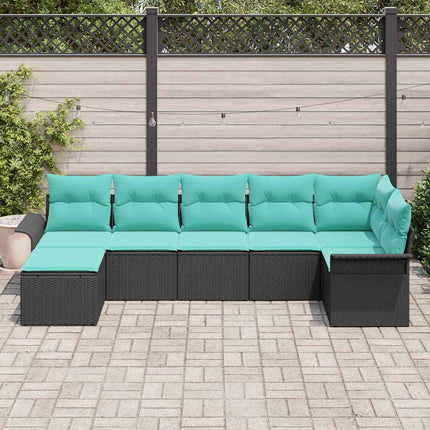 Havesofa Sæt med opbevaring 7 pcs Sort polyrattan