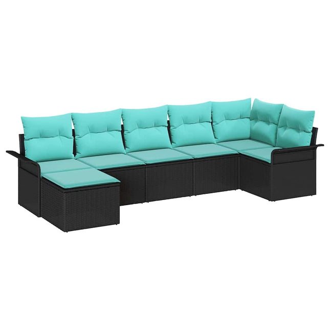 Havesofa Sæt med opbevaring 7 pcs Sort polyrattan