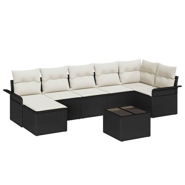 Havesofa Sæt med opbevaring 8 pcs Sort polyrattan