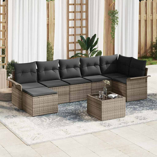Havesofa Sæt med pude med opbevaring 8 pcs Grå Poly rattan