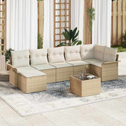 Havesofa Sæt med pude med opbevaring 8 pcs Beige Poly rattan