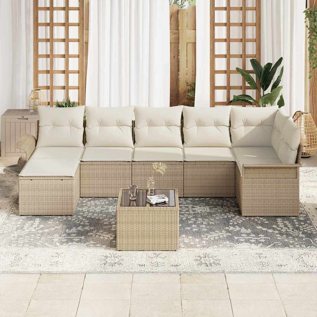 Havesofa Sæt med pude med opbevaring 8 pcs Beige Poly rattan