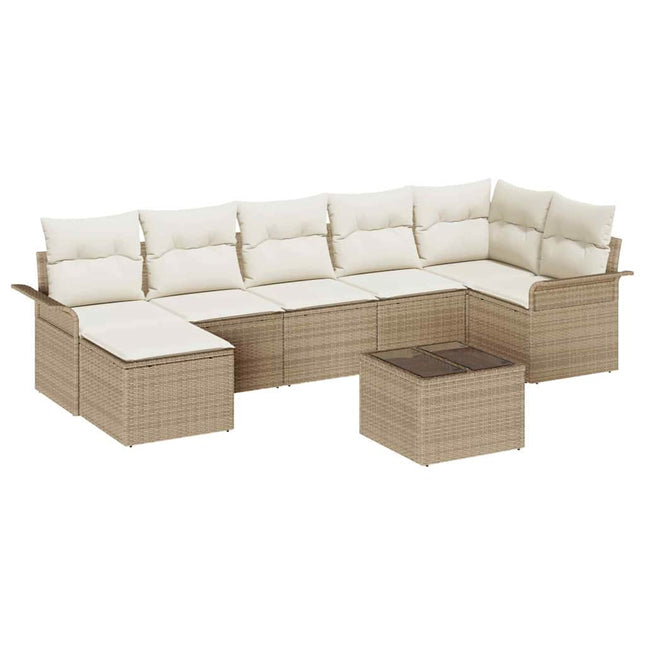 Havesofa Sæt med pude med opbevaring 8 pcs Beige Poly rattan