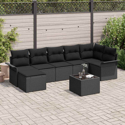 Havesofa Sæt med opbevaring 8 pcs Sort polyrattan
