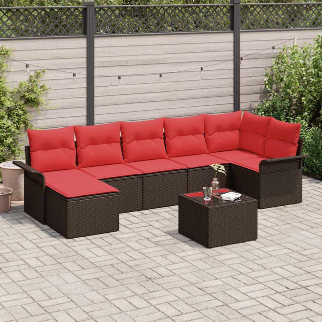 Havesofa Sæt med opbevaring 8 pcs Brun polyrattan