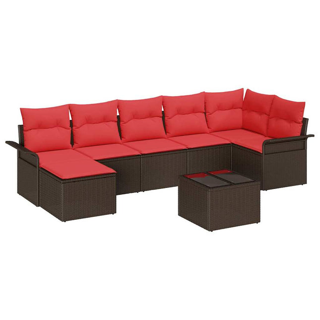 Havesofa Sæt med opbevaring 8 pcs Brun polyrattan
