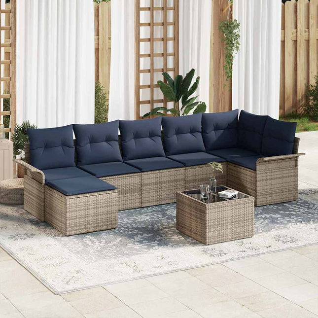 Havesofa Sæt med opbevaring 8 pcs Grå polyrattan