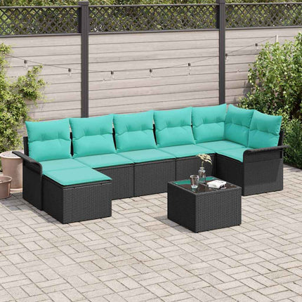 Havesofa Sæt med opbevaring 8 pcs Sort polyrattan