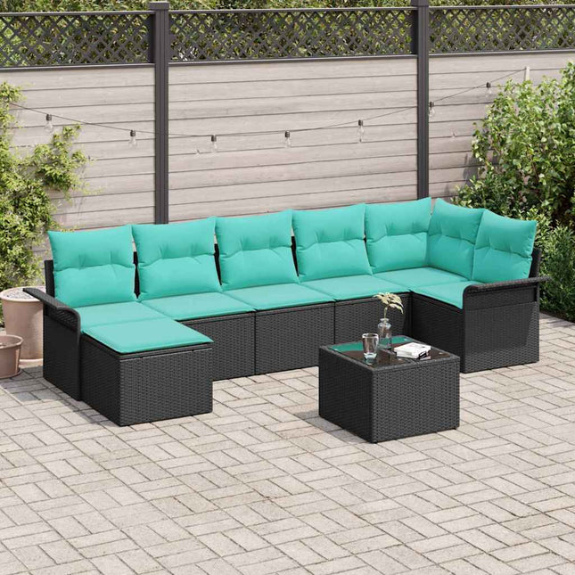 Havesofa Sæt med opbevaring 8 pcs Sort polyrattan