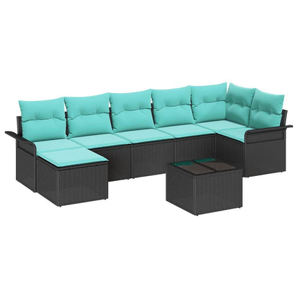 Havesofa Sæt med opbevaring 8 pcs Sort polyrattan