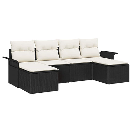 Havesofa Sæt med opbevaring 6 pcs Sort polyrattan