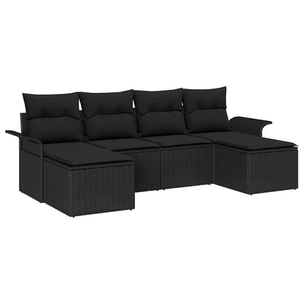 Havesofa Sæt med opbevaring 6 pcs Sort polyrattan