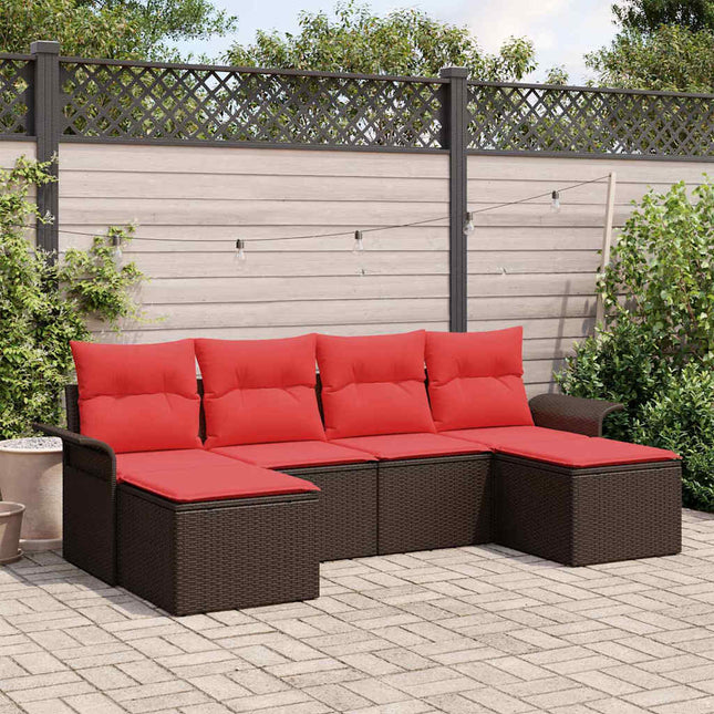 Havesofa Sæt med pude med opbevaring 6 pcs Brun Poly rattan