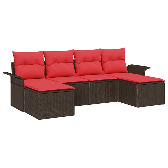 Havesofa Sæt med pude med opbevaring 6 pcs Brun Poly rattan