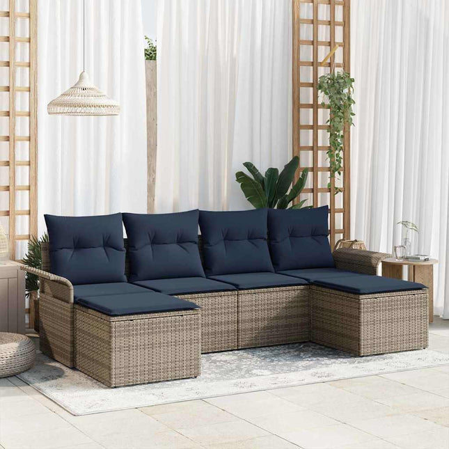 Havesofa Sæt med pude med opbevaring 6 pcs Grå Poly rattan